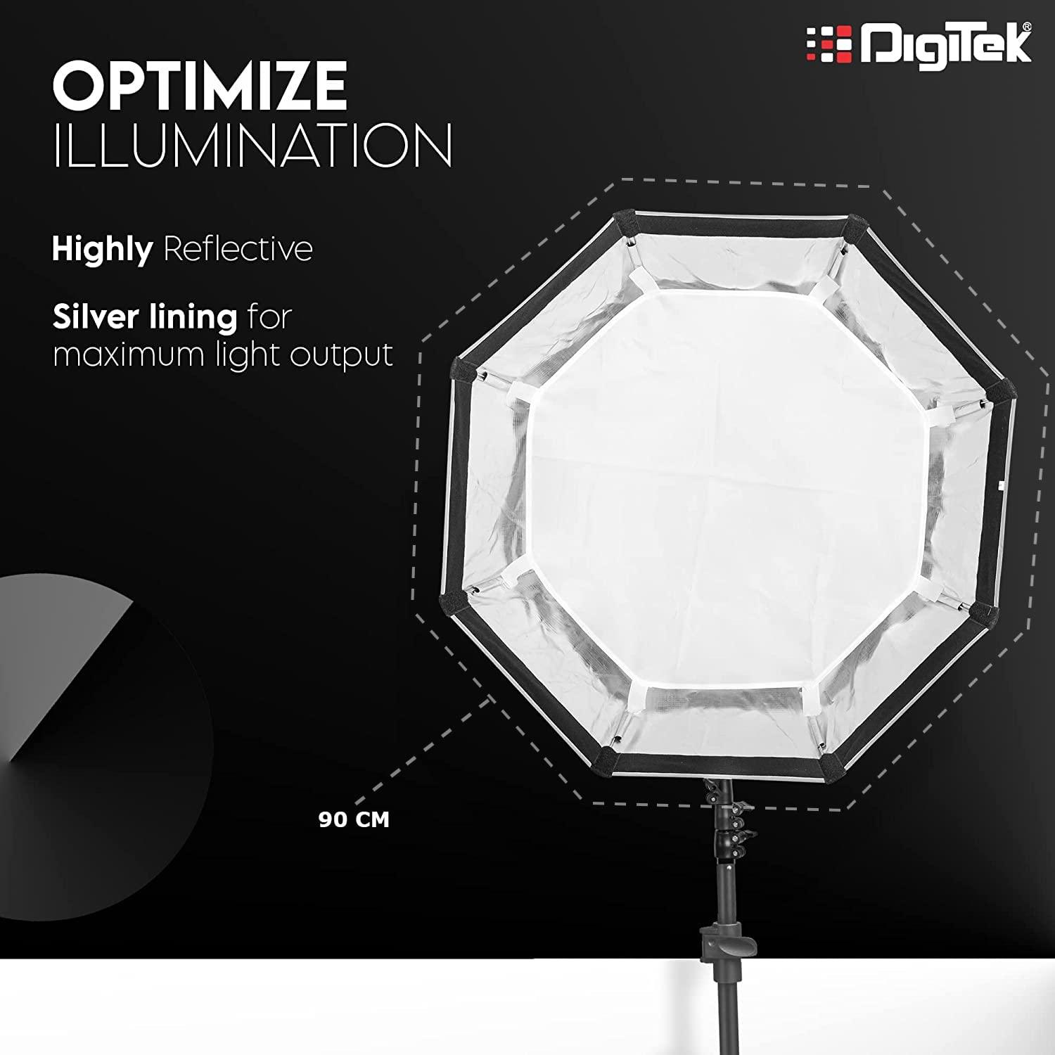 Digitek (DSB-90 Bowens) 90CM Octagon Soft Box with Bowens Mount Lightweight & Portable, Comes with Diffuser Sheets & Carrying Case (DSB-90 Bowens) - Digitek